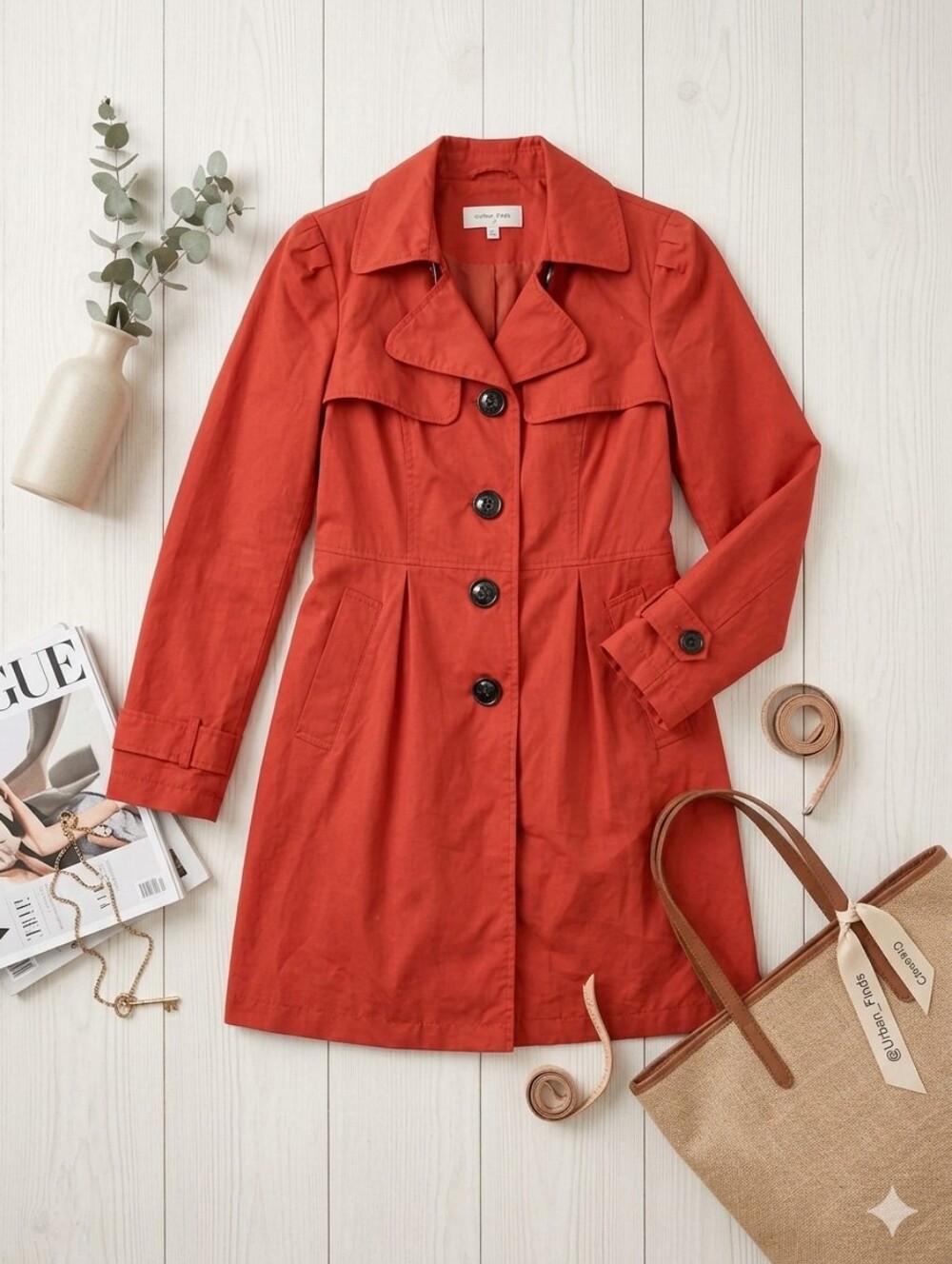 Steve Madden Women's Red Trench Coat - Classic Button Front Jacket Size S